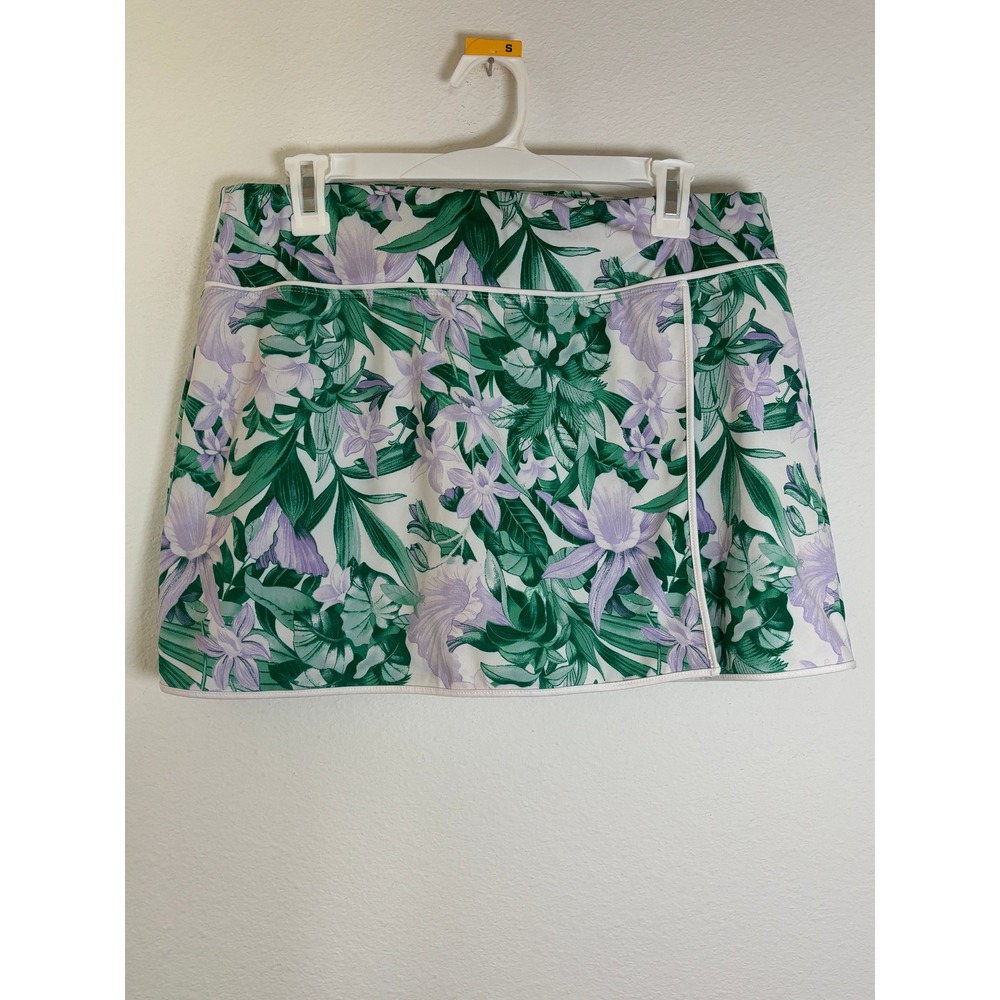 Tommy Bahama Everyday Active Floral Skort Green Purple Tropical Golf Tennis L
